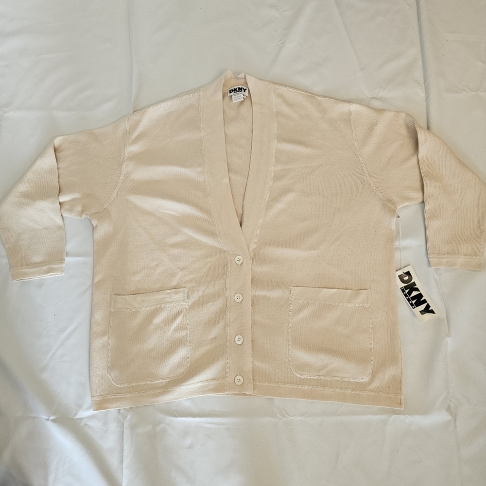 Vintage NWT DKNY Jeans M Natural 100% Cotton Cardigan